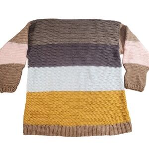 Hand Crochet Multicolor Brown Stripe‎ Crochet Oversized Sweater Women Size L